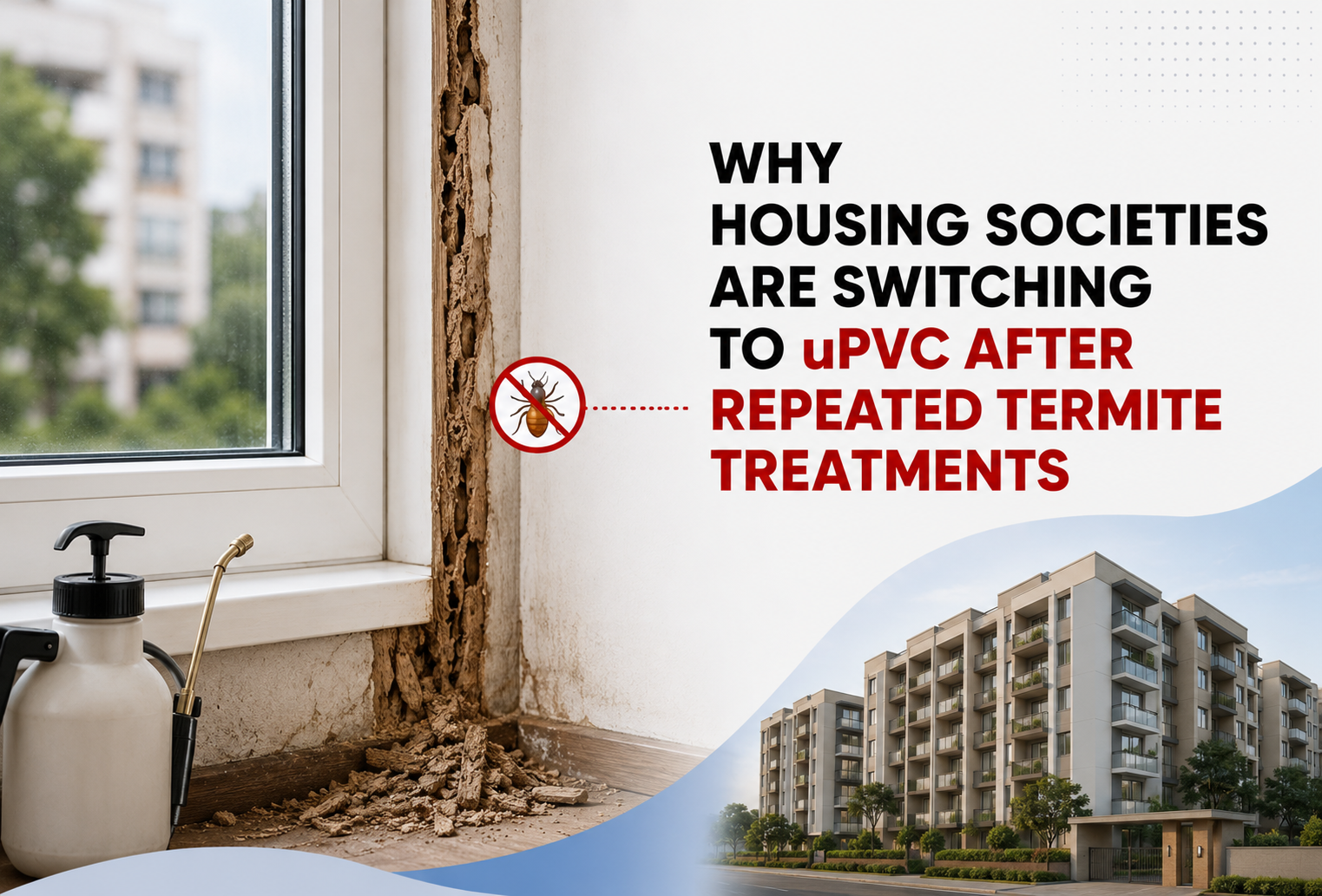 Read more about the article Why Housing Societies Are Switching to uPVC After Repeated Termite Treatments
